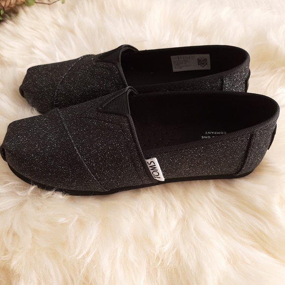 Toms Alpargatas Black Sparkly Slip on shoes size Y12 - Picture 6 of 8